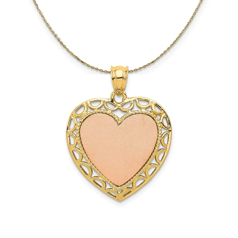 14k Two Tone Gold Polished and Satin Heart Necklace