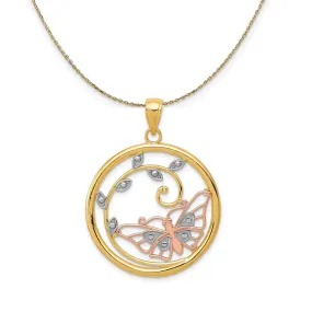 14k Yellow & Rose Gold with Rhodium 25mm Butterfly Necklace