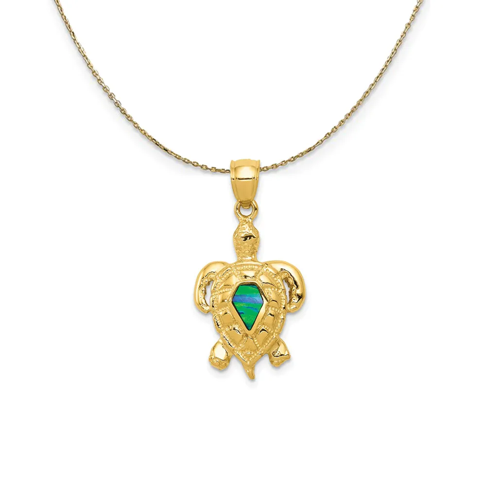 14k Yellow Gold & Synthetic Blue Opal Turtle Necklace