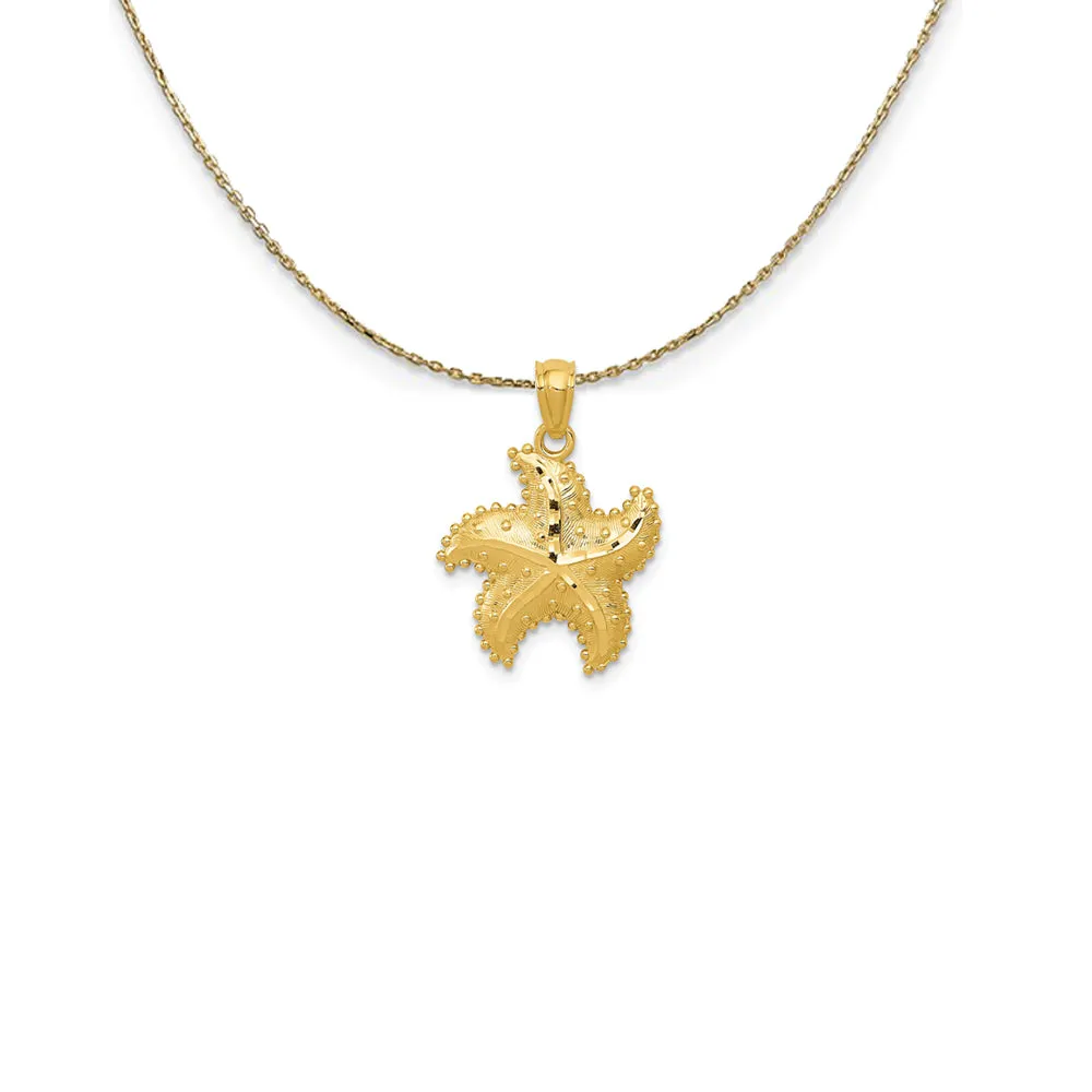 14k Yellow Gold 15mm Diamond Cut Starfish Necklace