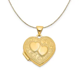 14k Yellow Gold 18mm Double Heart Shaped Locket Necklace