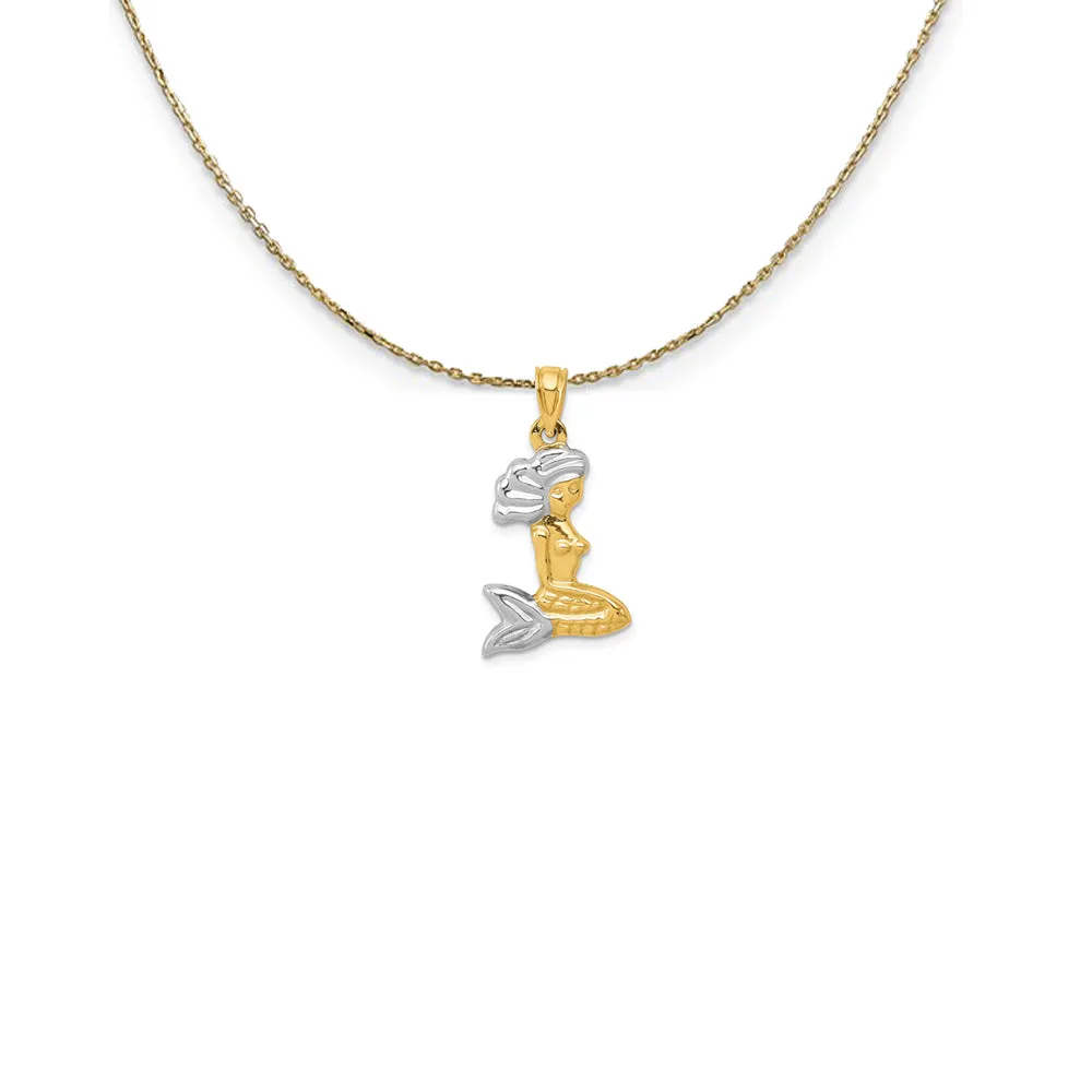 14k Yellow Gold and Rhodium 3D Hollow Mermaid Necklace