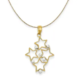 14k Yellow Gold and Rhodium Two Tone Star Cluster Necklace