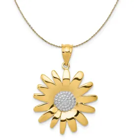 14k Yellow Gold and Rhodium Two Tone Sunflower Necklace