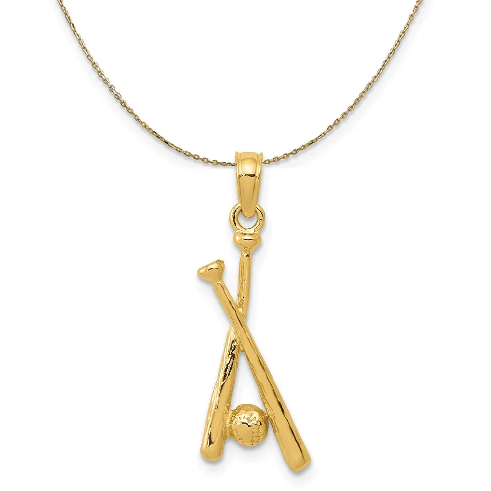 14k Yellow Gold Baseball Bats and Ball Necklace