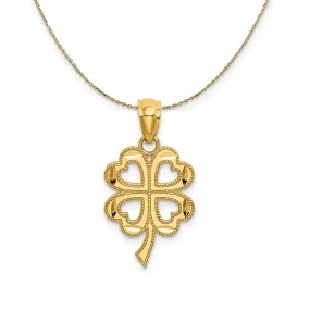 14k Yellow Gold Diamond Cut Four Leaf Clover Necklace