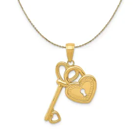 14k Yellow Gold Heart Key and Lock (17mm) Necklace