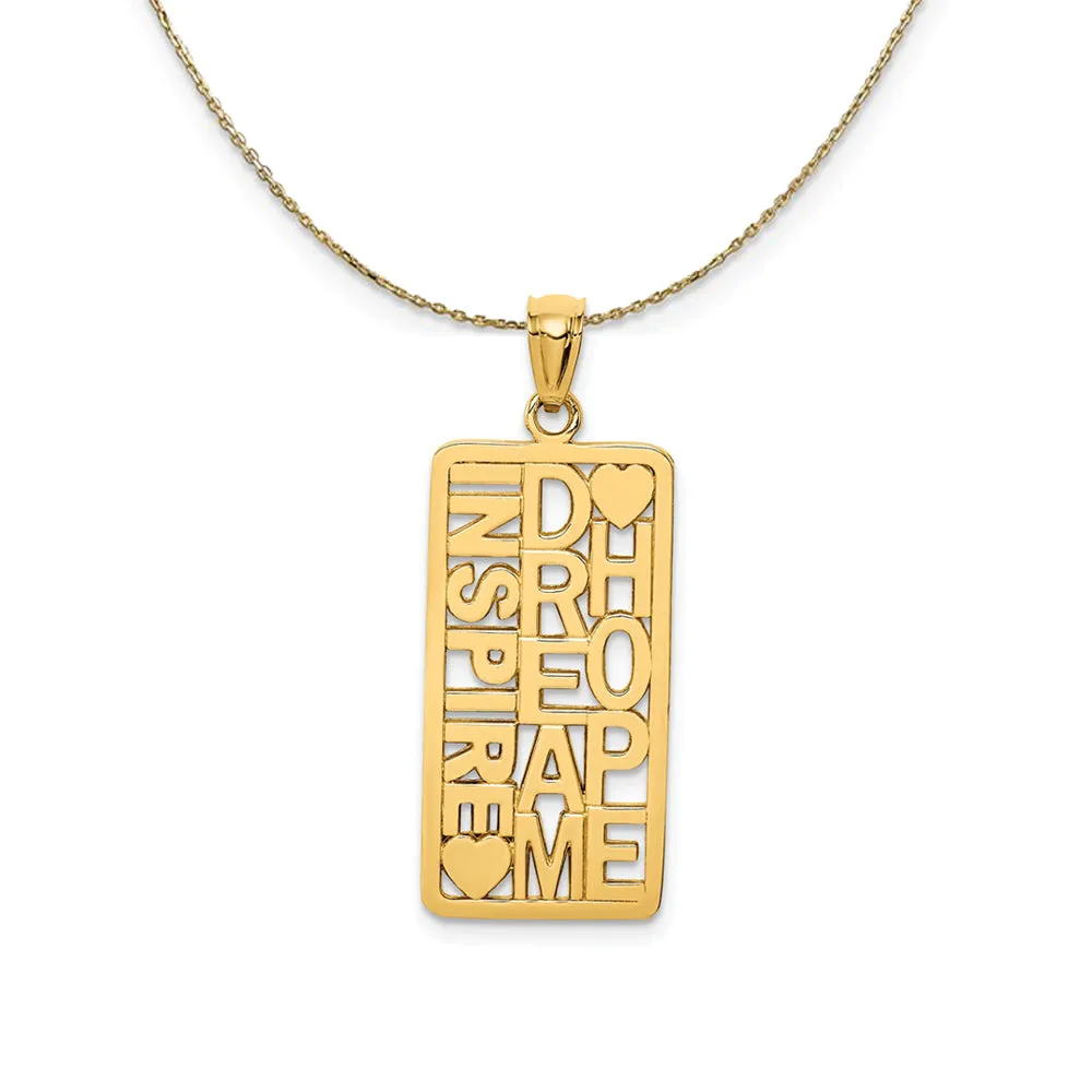 14k Yellow Gold Inspire, Dream, Hope Rectangular Necklace