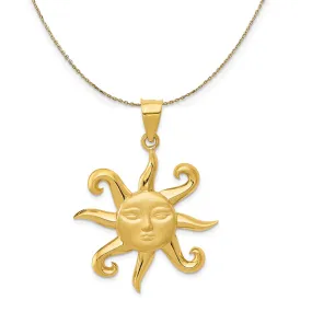 14k Yellow Gold Large Satin and Polished 2D Sun Necklace