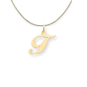 14k Yellow Gold LG Fancy Script Initial T Necklace