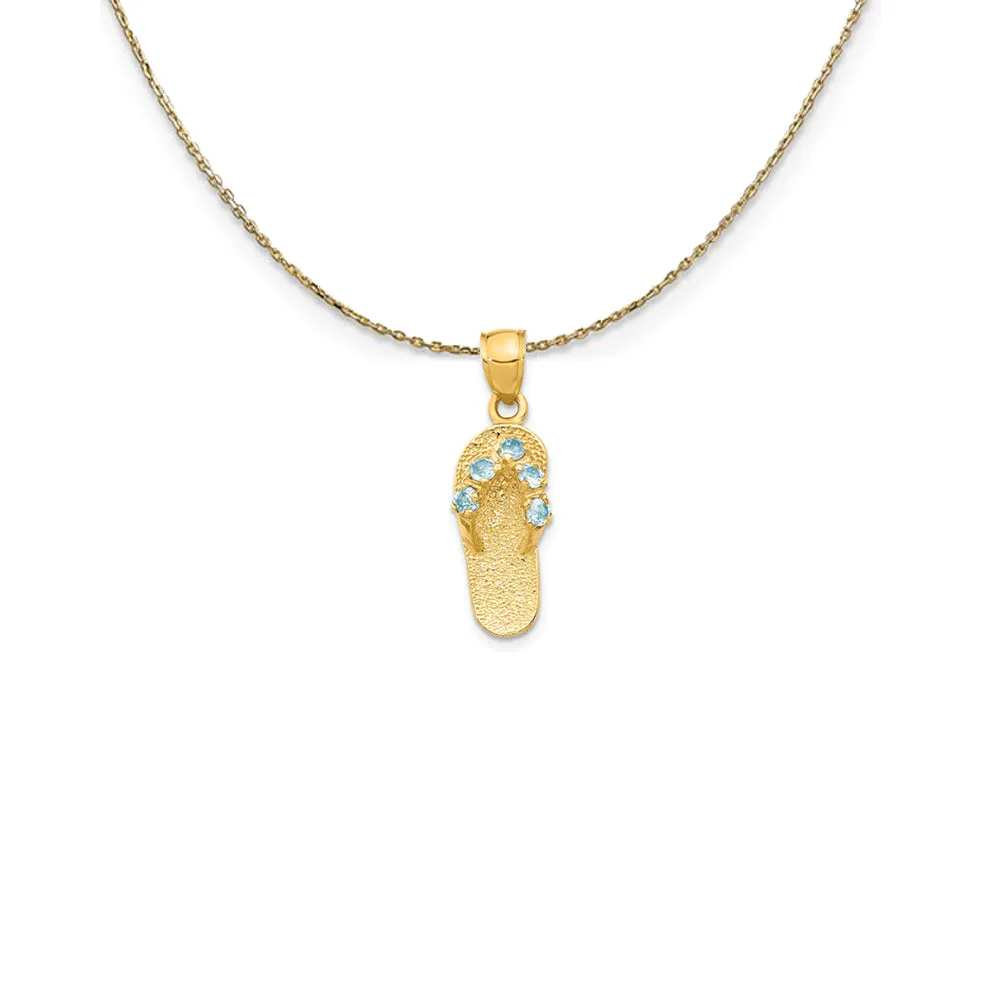 14k Yellow Gold March CZ Birthstone Flip Flop Necklace