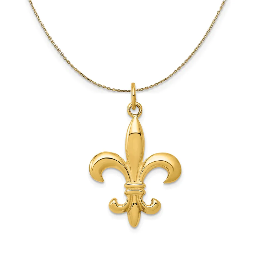 14k Yellow Gold Solid 3D Fleur De Lis Necklace