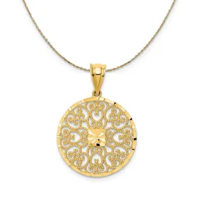 14K Yellow Gold Textured Filigree Circle Necklace