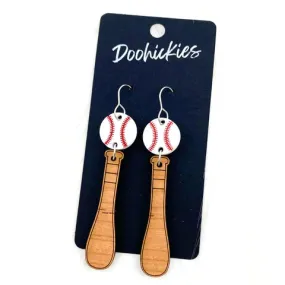 3 Bat & Ball Dangle Earrings - Baseball Earrings