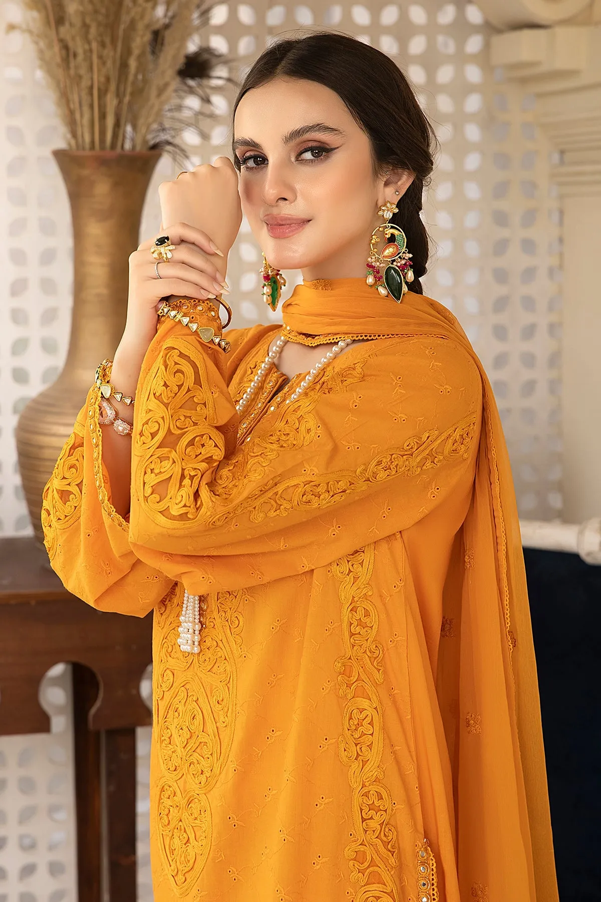 3-Pc Lawn Embroidered Shirt With Straight Trouser and Chiffon Dupatta EDP23-29