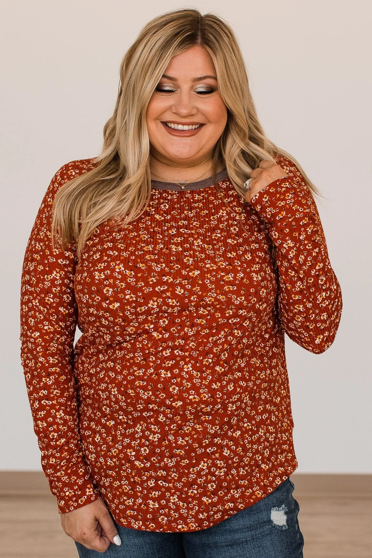 All For Me Floral Raglan Top- Rust