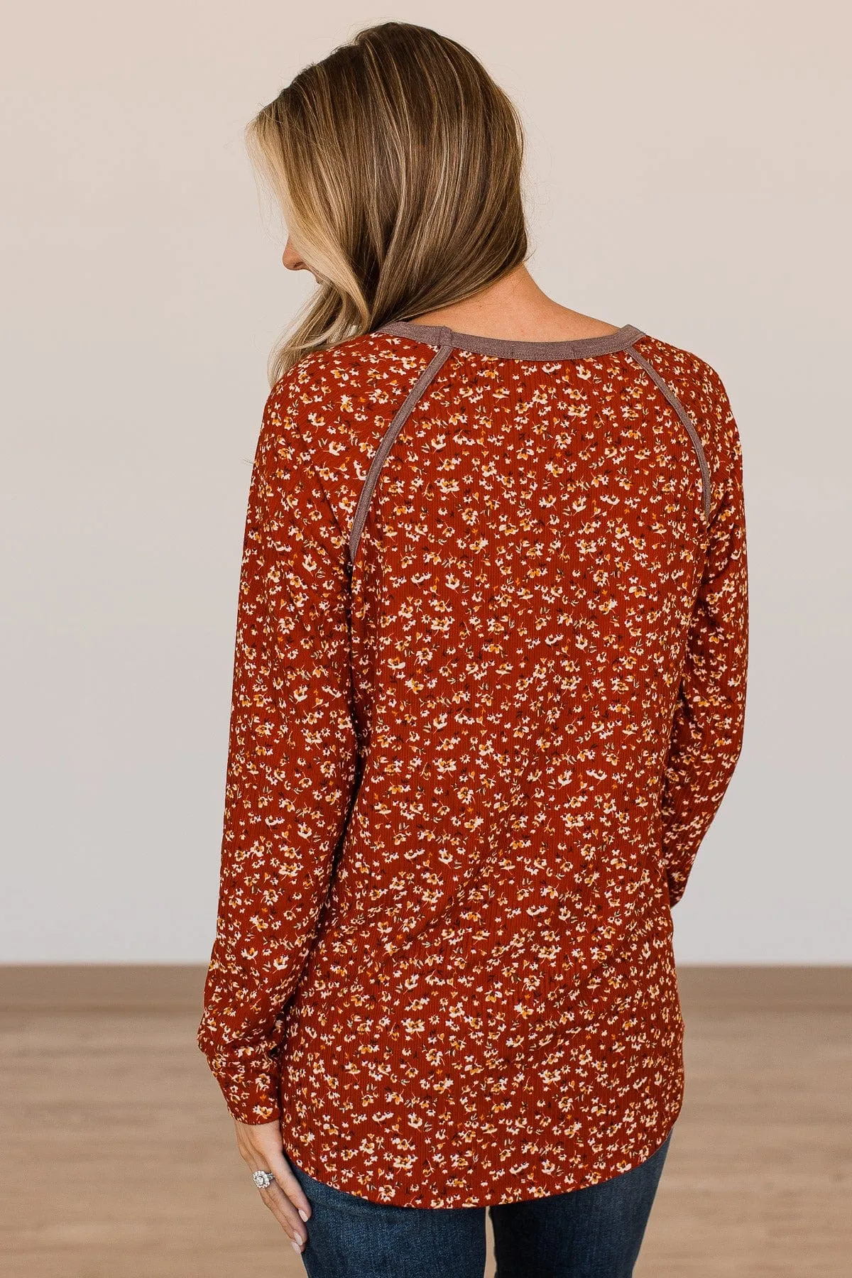 All For Me Floral Raglan Top- Rust