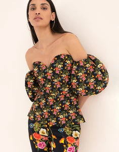 --Alma Twill Top  Vila Floral Black-