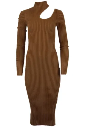 ANINE BING CUTOUT RIBBED COTTON TURTLENECK MIDI DRESS XSMALL