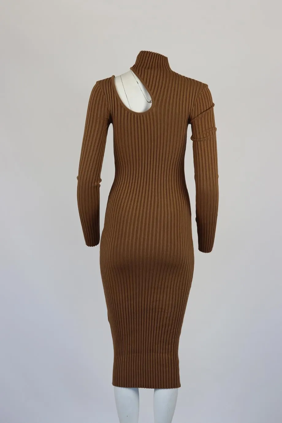 ANINE BING CUTOUT RIBBED COTTON TURTLENECK MIDI DRESS XSMALL