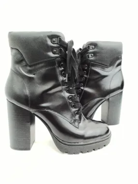 Aqua Women's Laker Black Heeled Combat Booties Size 9.5 M