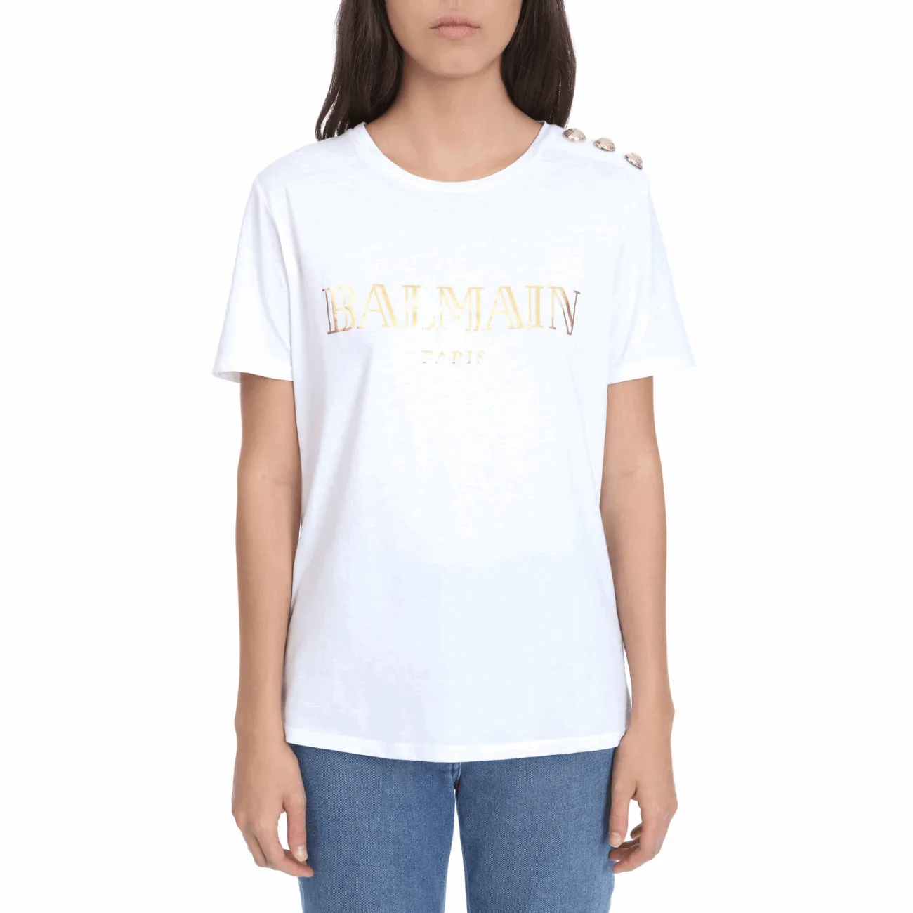 Balmain Gold Balmain Logo Print Women's T-Shirt