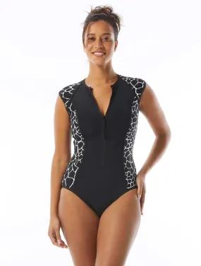  Beach House Sport Endurance Zip Front One Piece Swimsuit - Desert Giraffe     