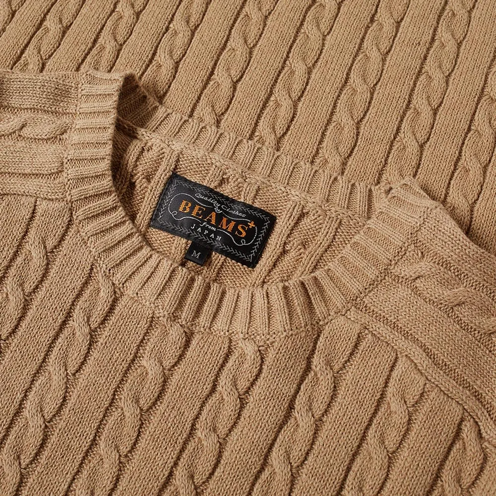 Beams Plus Cable Crew KnitBeige