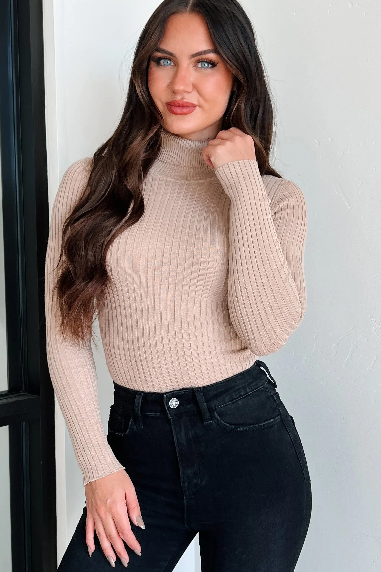 Beautiful Basic Turtleneck Bodysuit (Khaki)