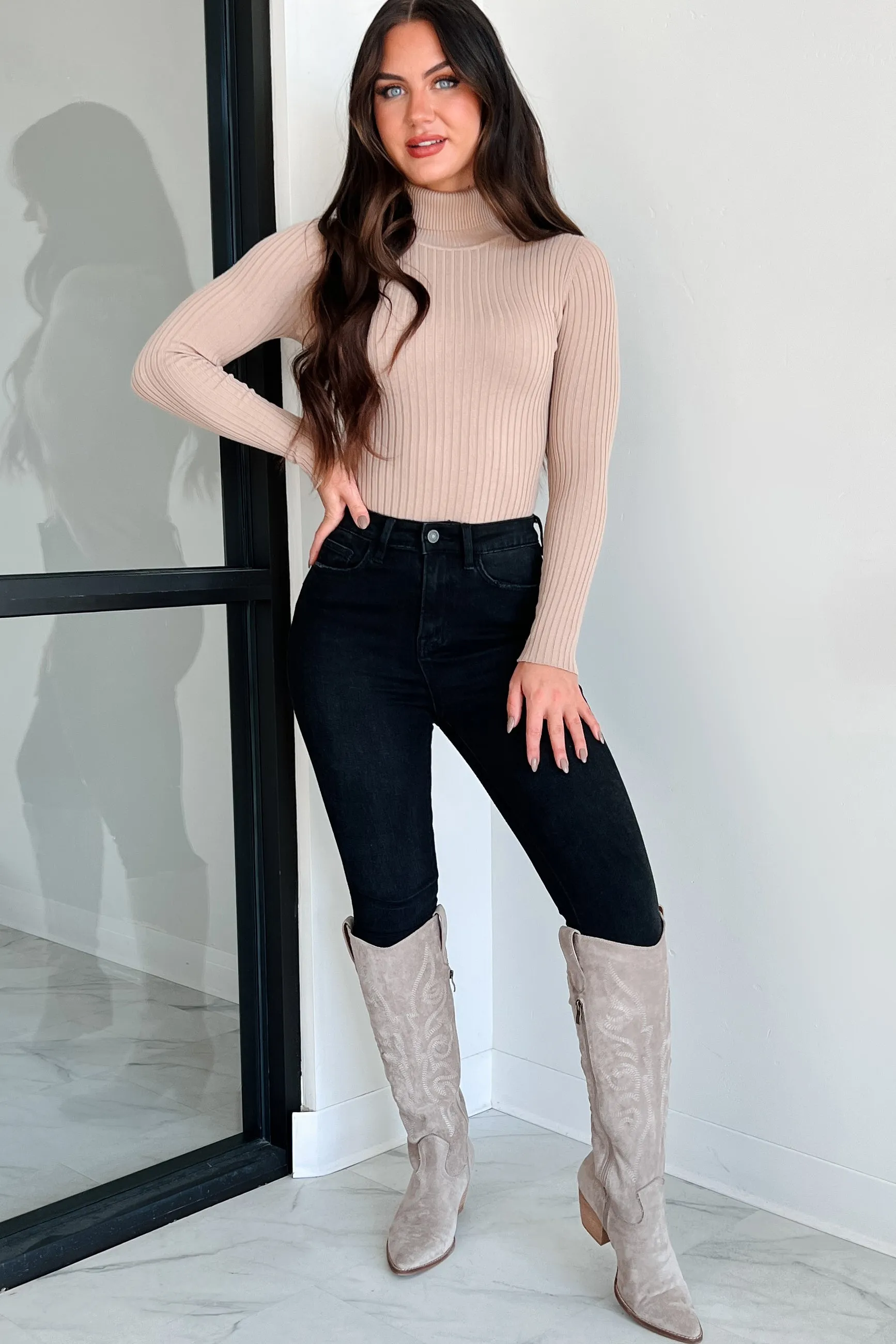 Beautiful Basic Turtleneck Bodysuit (Khaki)