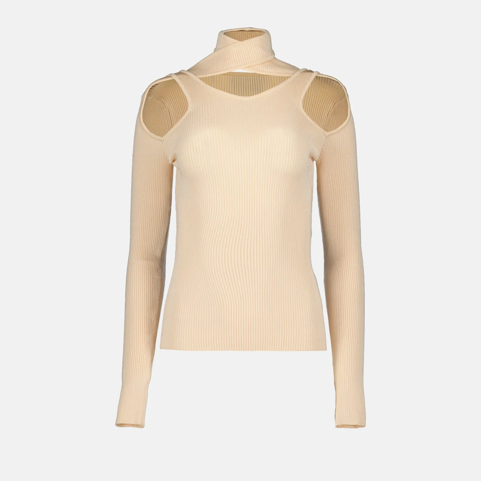 Beige turtleneck with cutouts