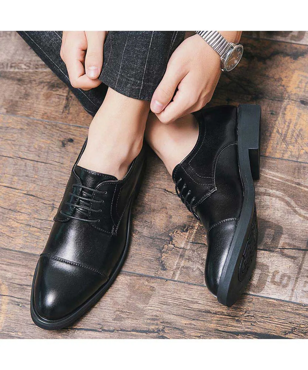 Black derby dress shoe in plain 2088