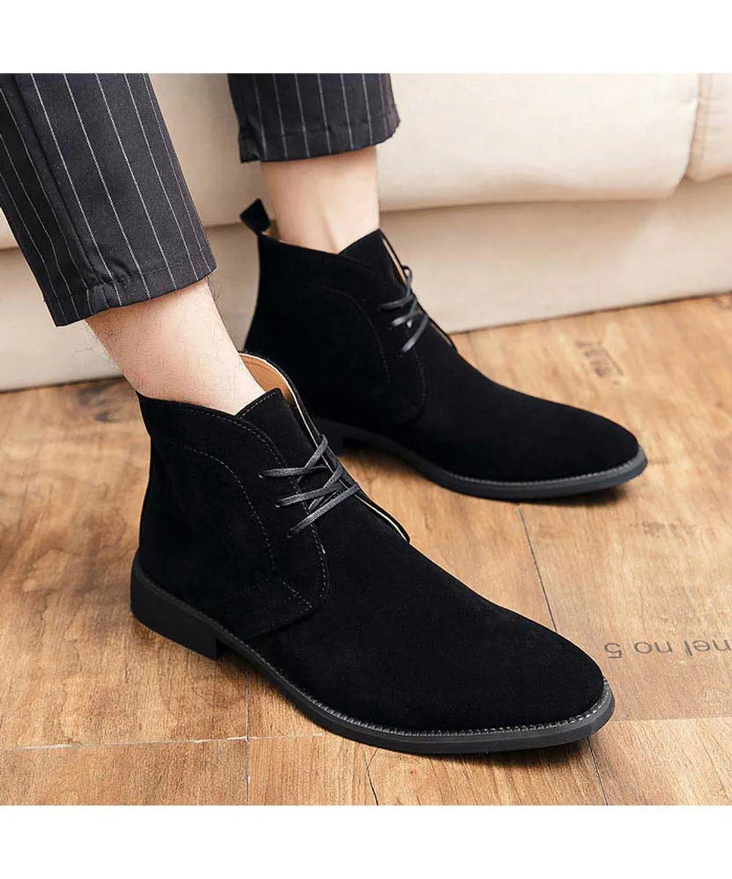 Black derby suede dress shoe boot