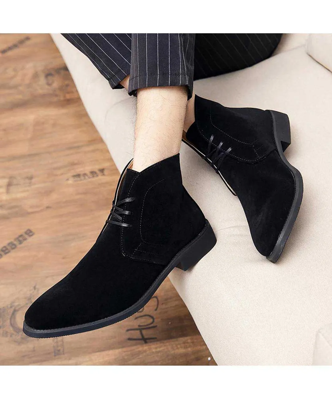 Black derby suede dress shoe boot