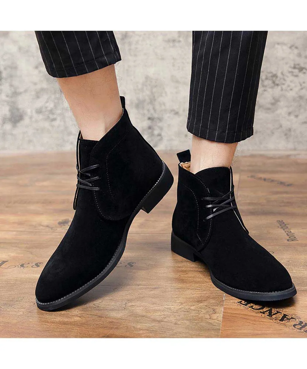 Black derby suede dress shoe boot