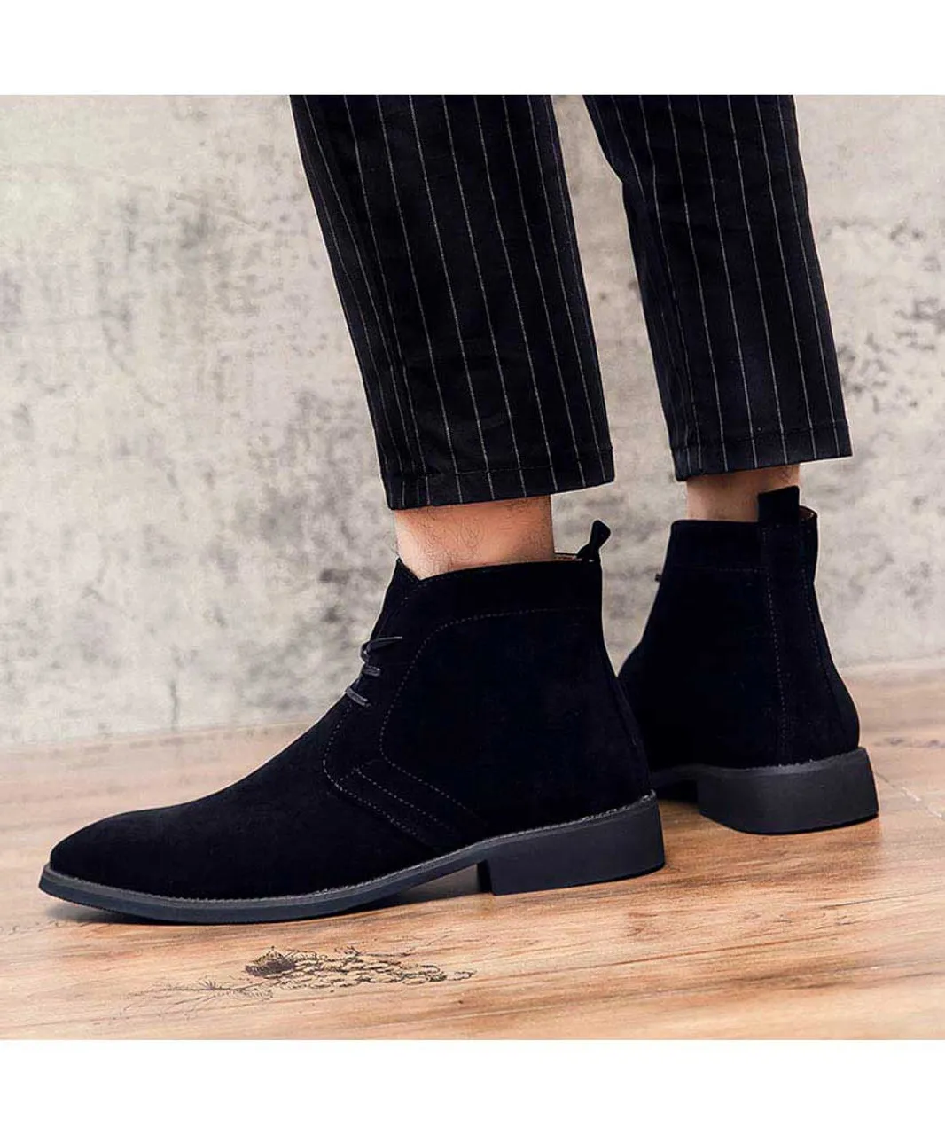 Black derby suede dress shoe boot