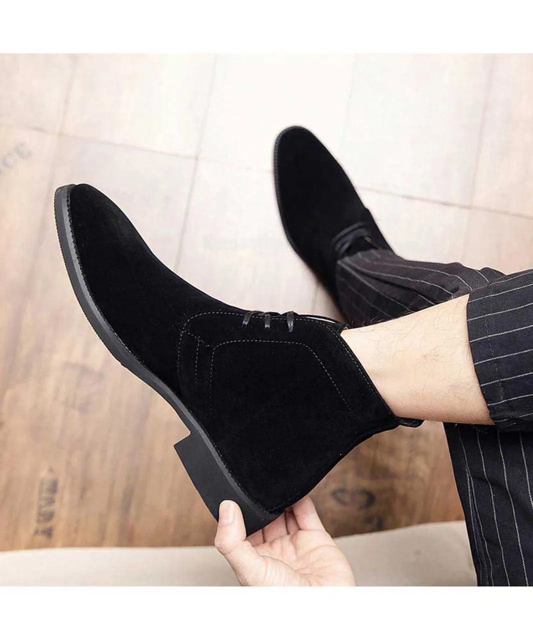 Black derby suede dress shoe boot