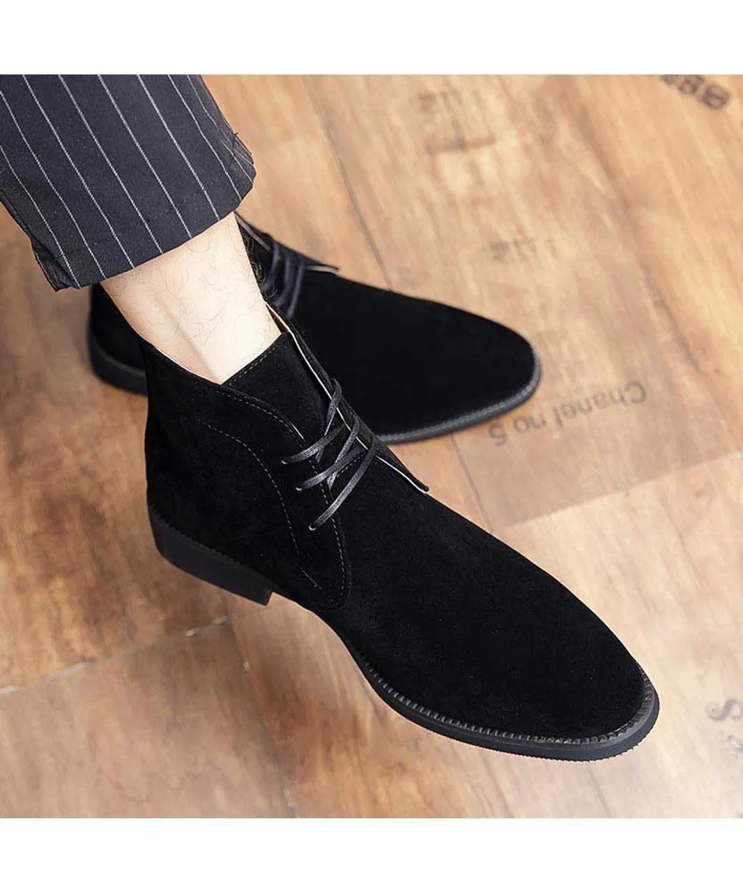 Black derby suede dress shoe boot