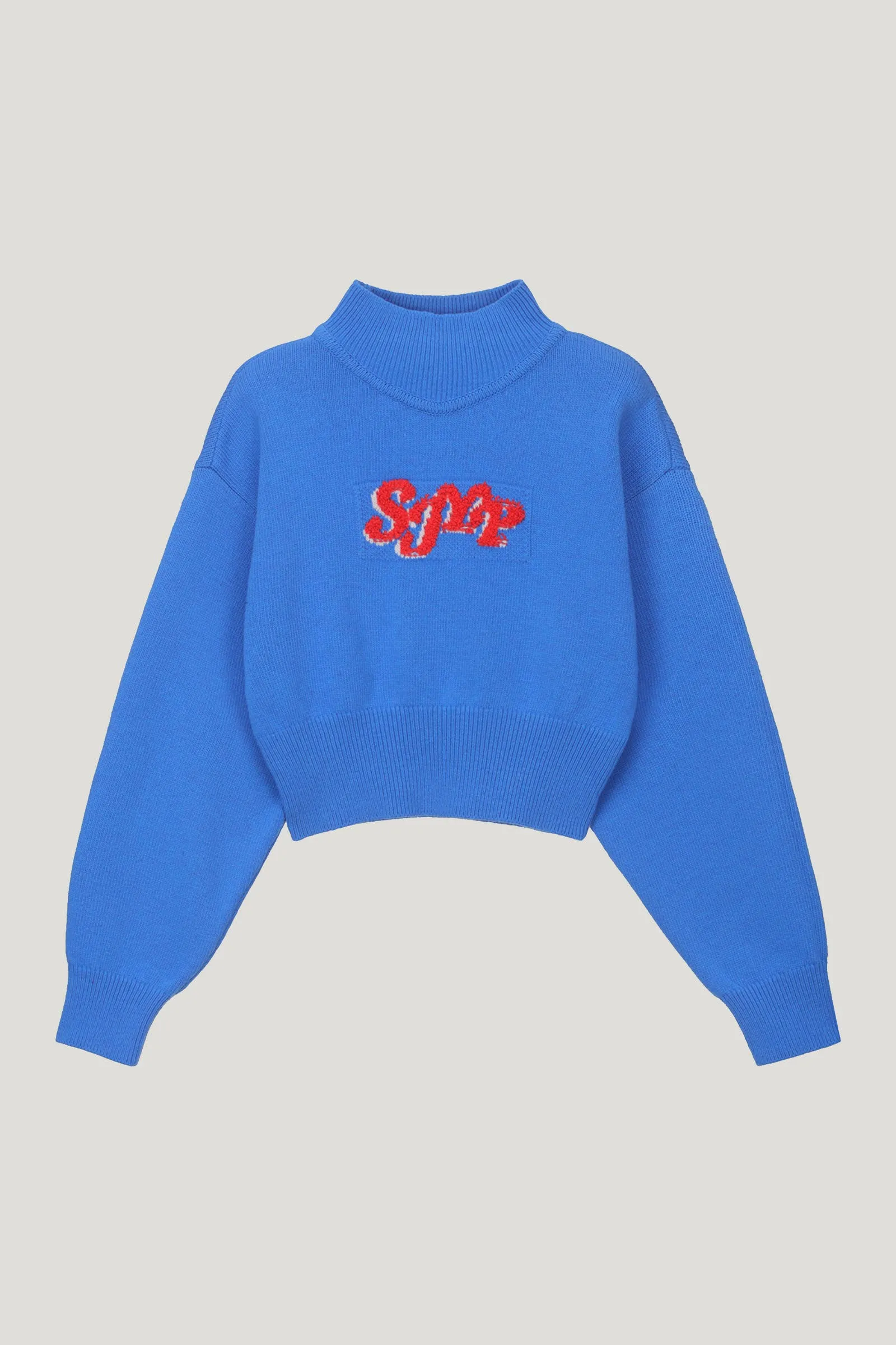 Blue Mock Neck SJYP Knit Pullover