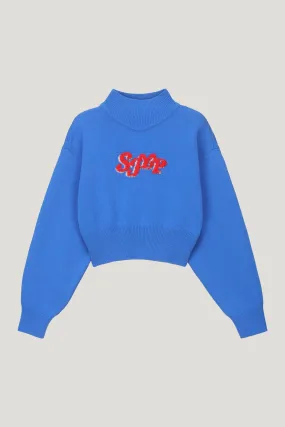 Blue Mock Neck SJYP Knit Pullover