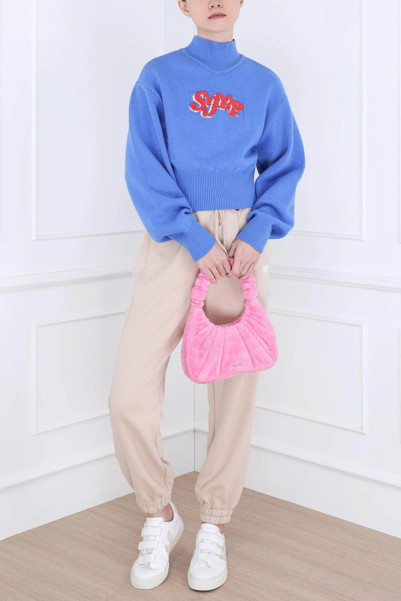 Blue Mock Neck SJYP Knit Pullover