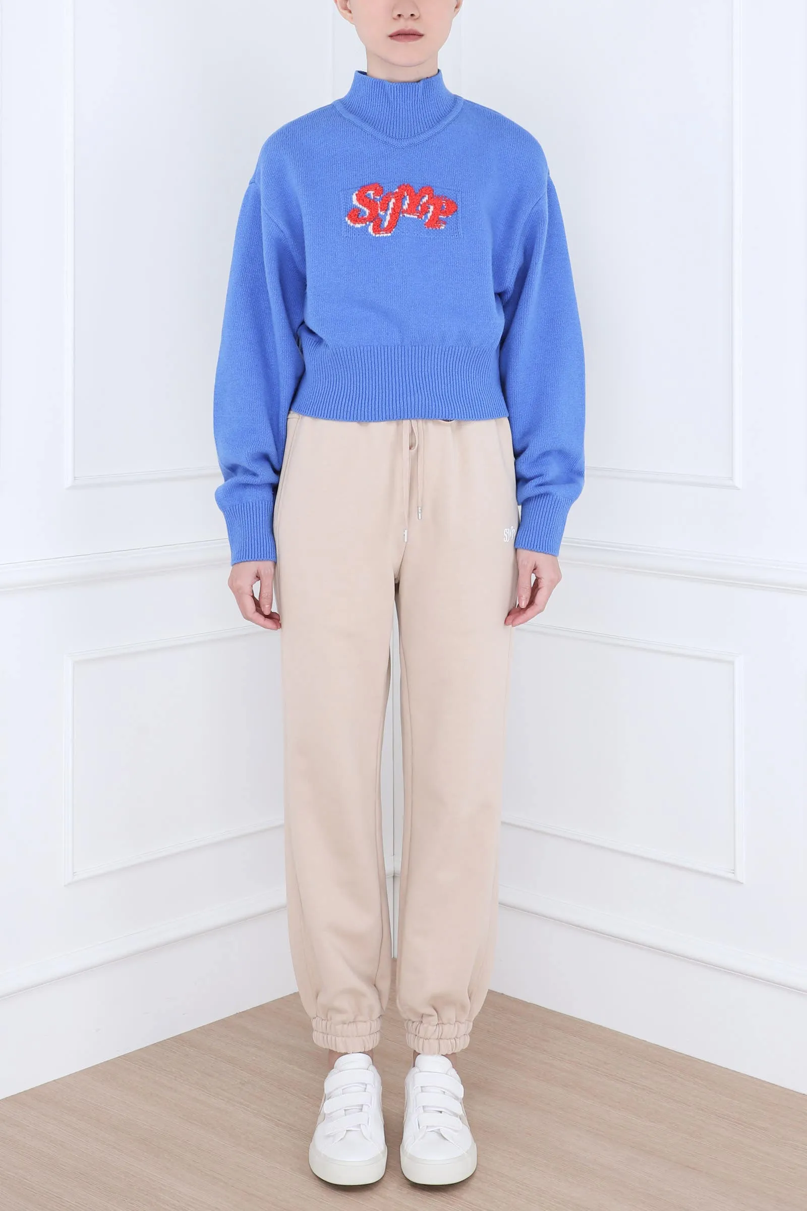 Blue Mock Neck SJYP Knit Pullover