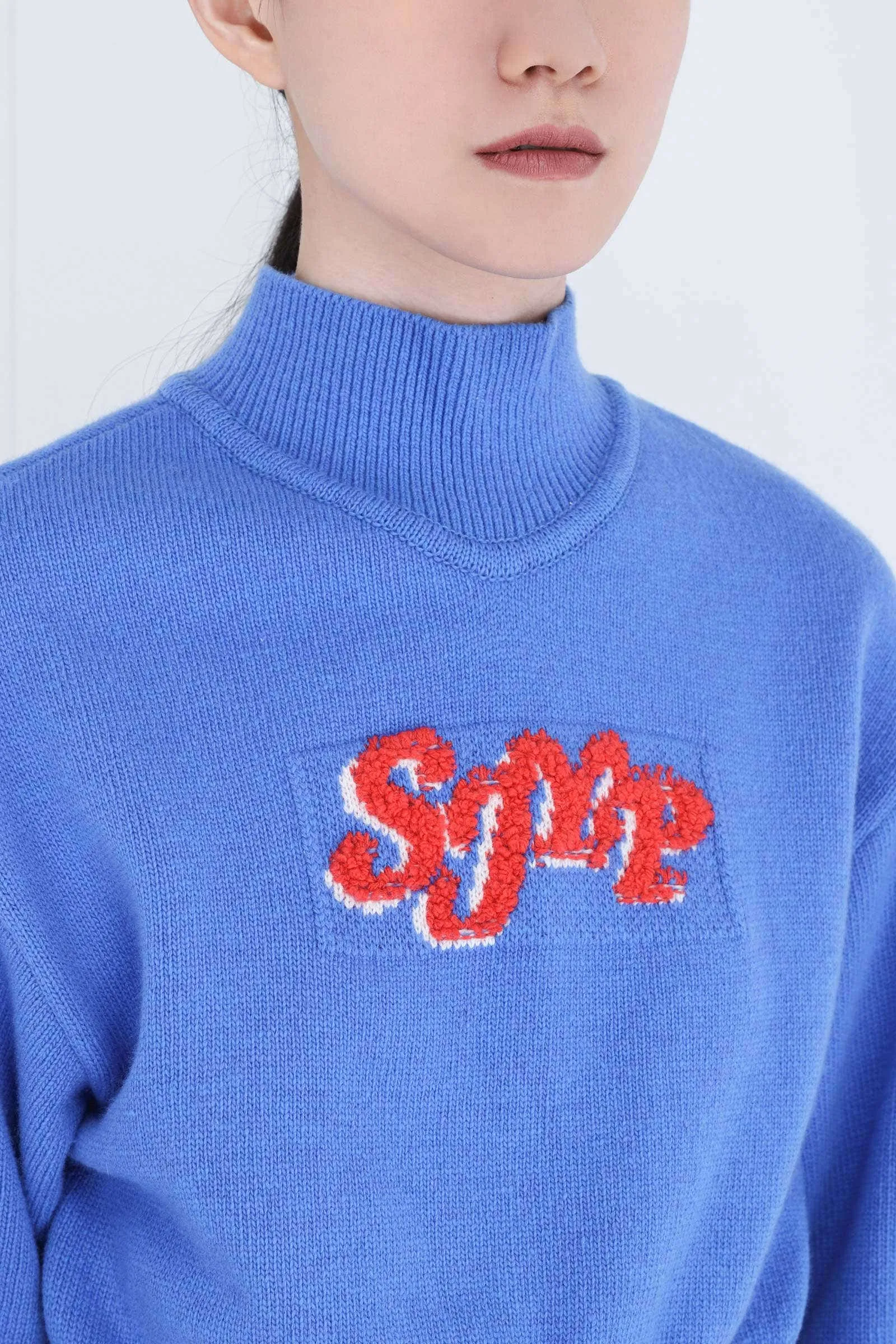 Blue Mock Neck SJYP Knit Pullover