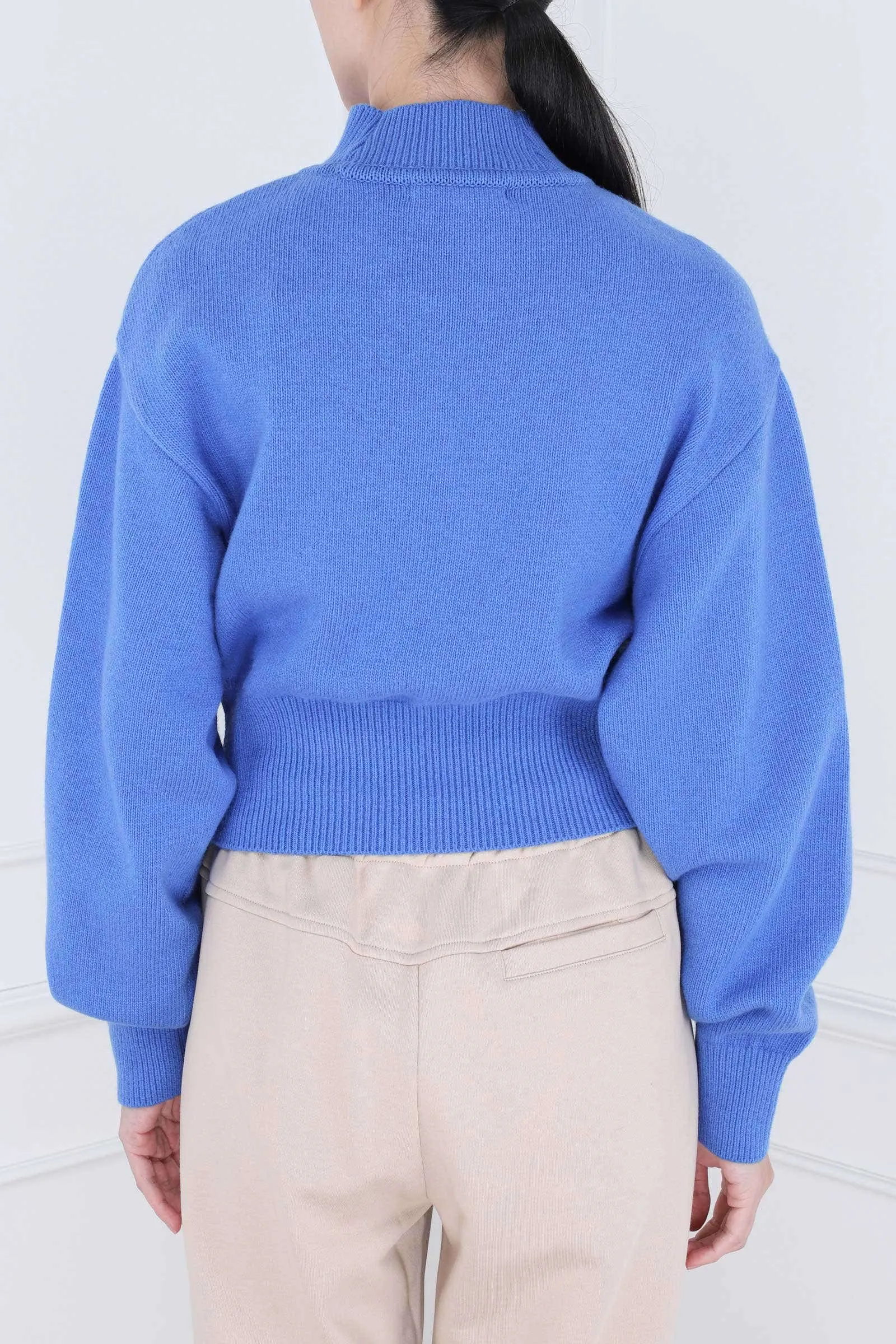 Blue Mock Neck SJYP Knit Pullover