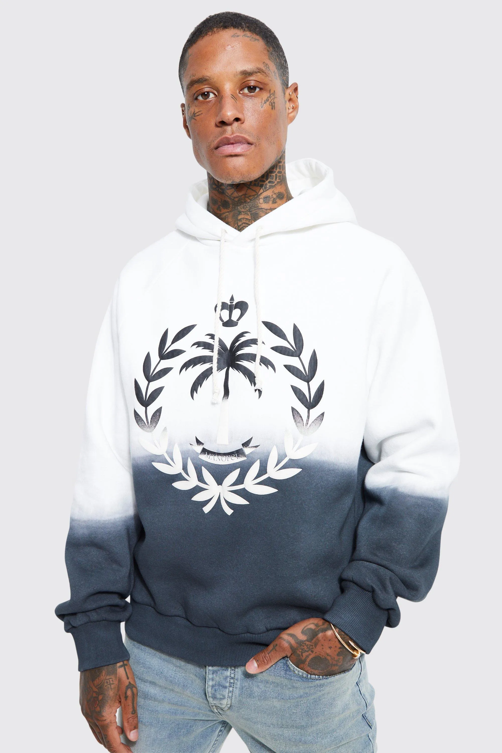 Boxy Raglan Ombre Puff Print Hoodie