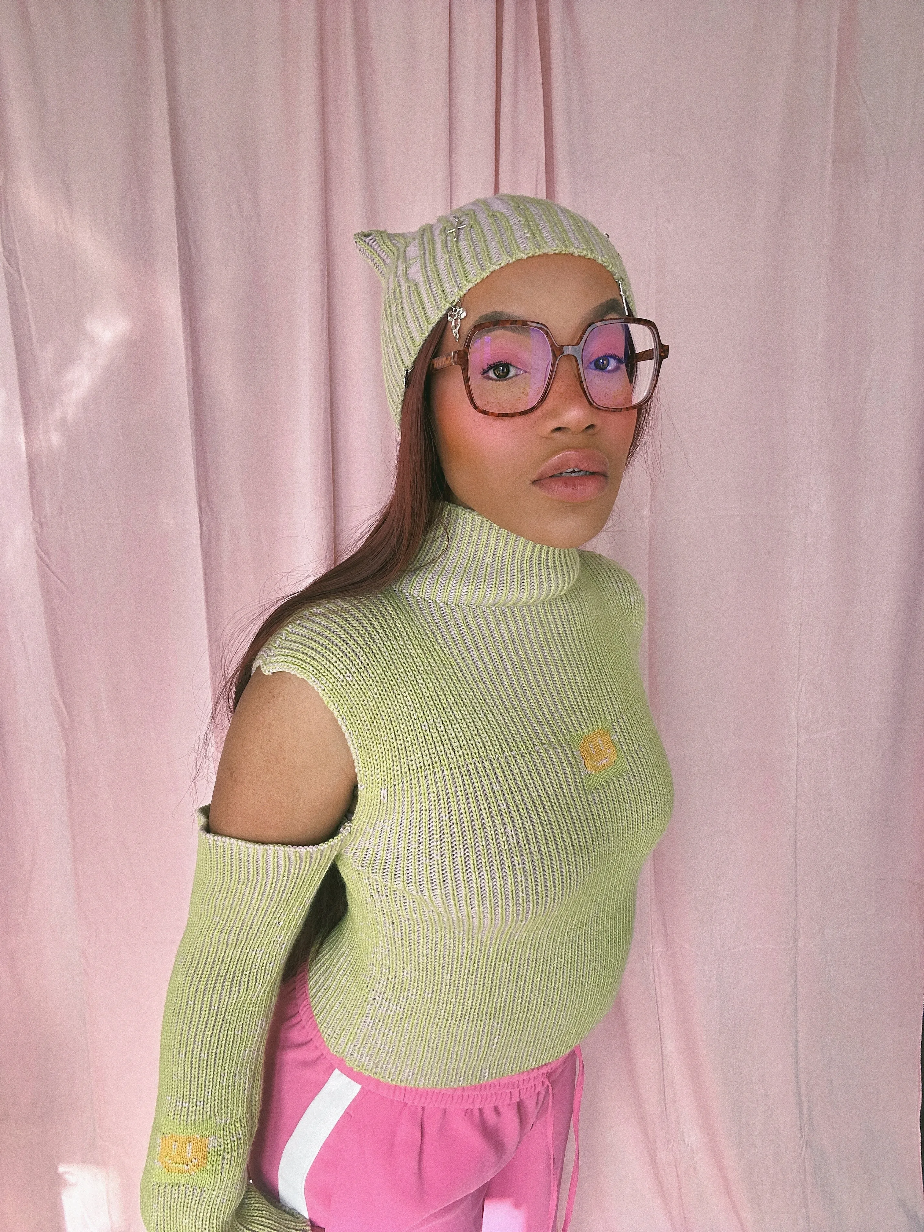 (Brand New) Green and Pink Cold Shoulder Jumper - MADE TO ORDER