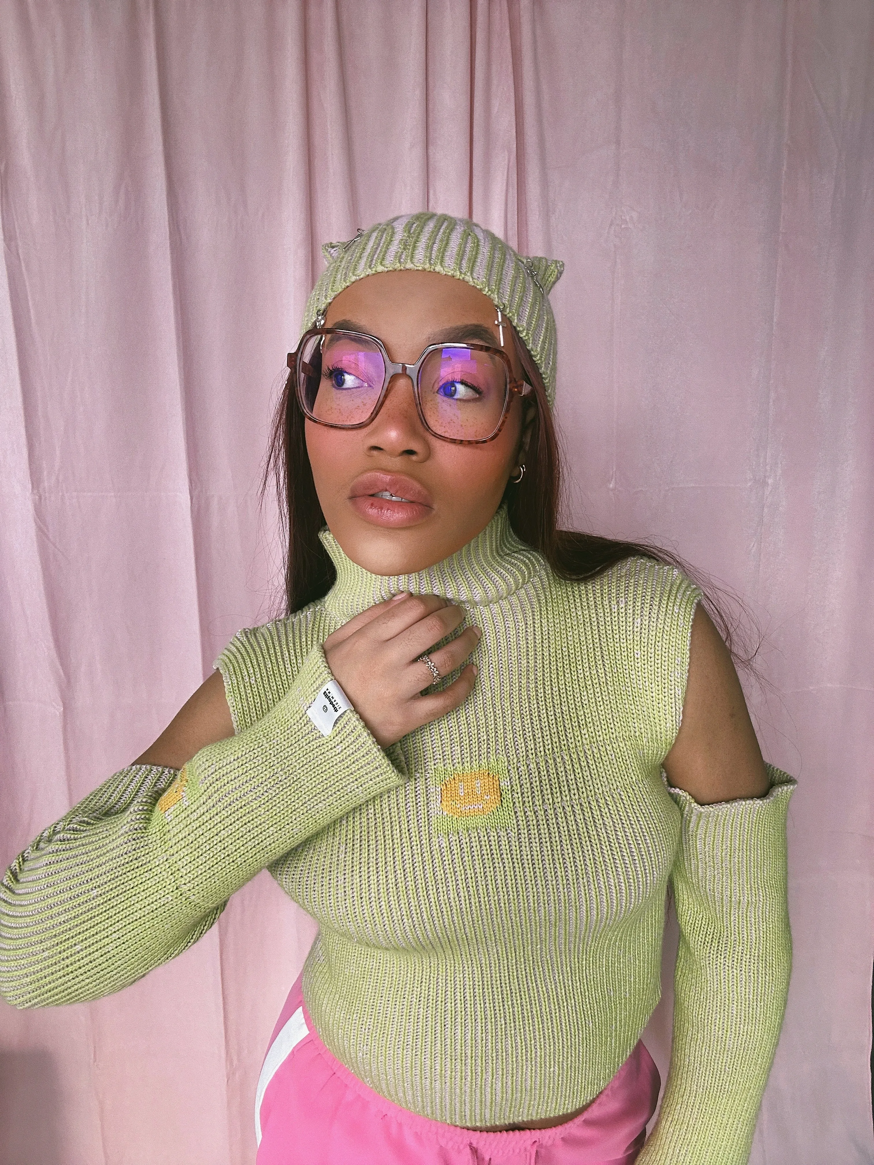 (Brand New) Green and Pink Cold Shoulder Jumper - MADE TO ORDER