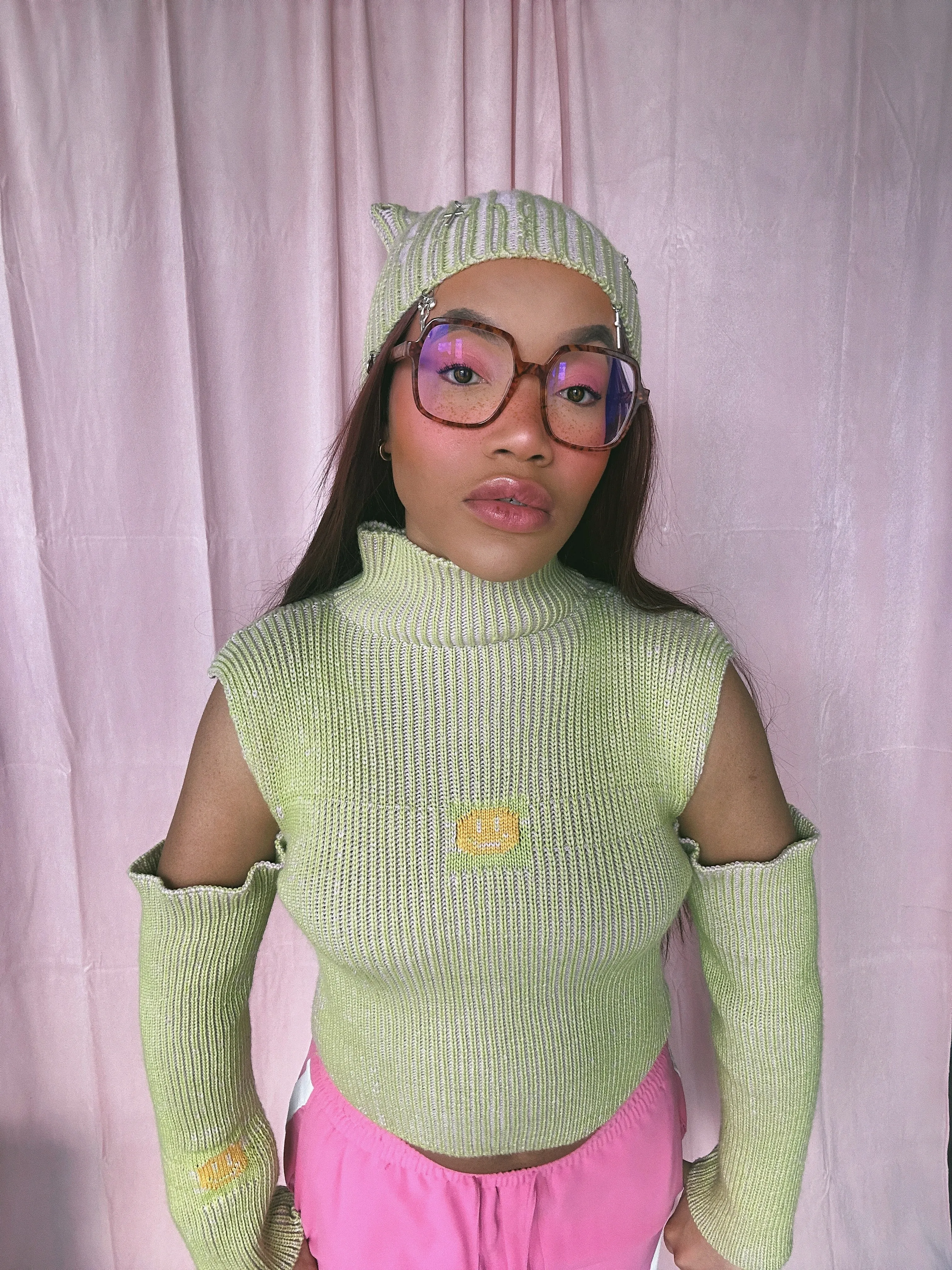 (Brand New) Green and Pink Cold Shoulder Jumper - MADE TO ORDER