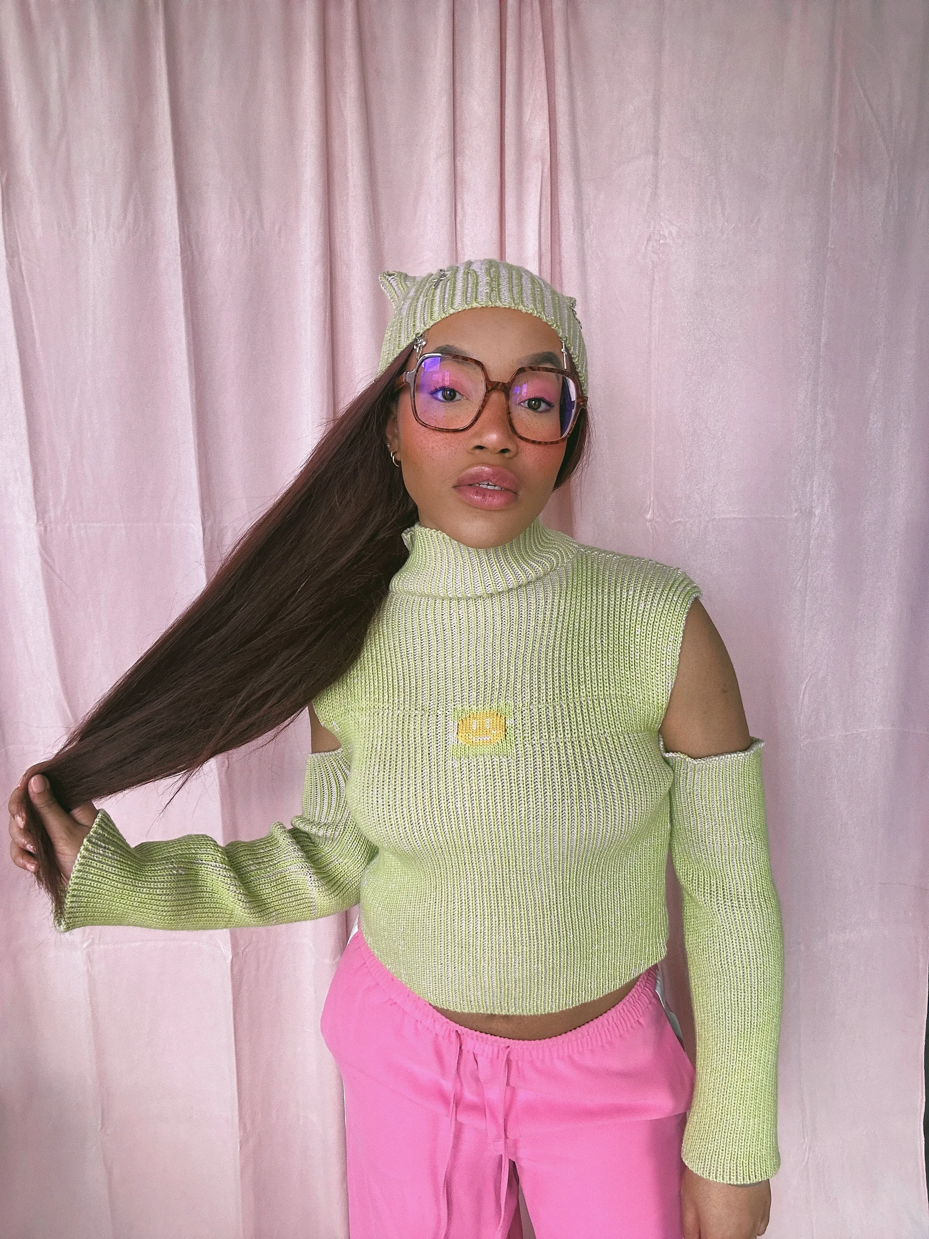 (Brand New) Green and Pink Cold Shoulder Jumper - MADE TO ORDER