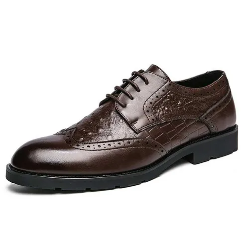 Brown croc skin pattern brogue derby dress shoe 2157